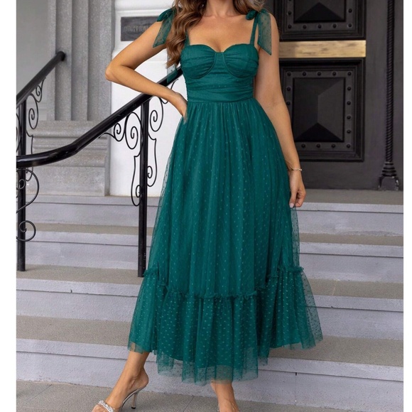 Classic Hot Pink Swiss Dot Formal Party Wedding Maxi Dress - Picture 5 of 7